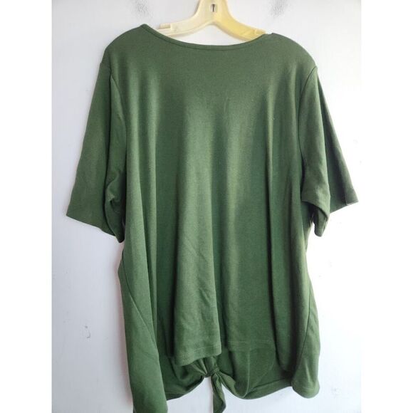 Quacker Factory Women Dark Green w/Brown Leaf Embroidery Cotton Shirt size 2X - Picture 5 of 7